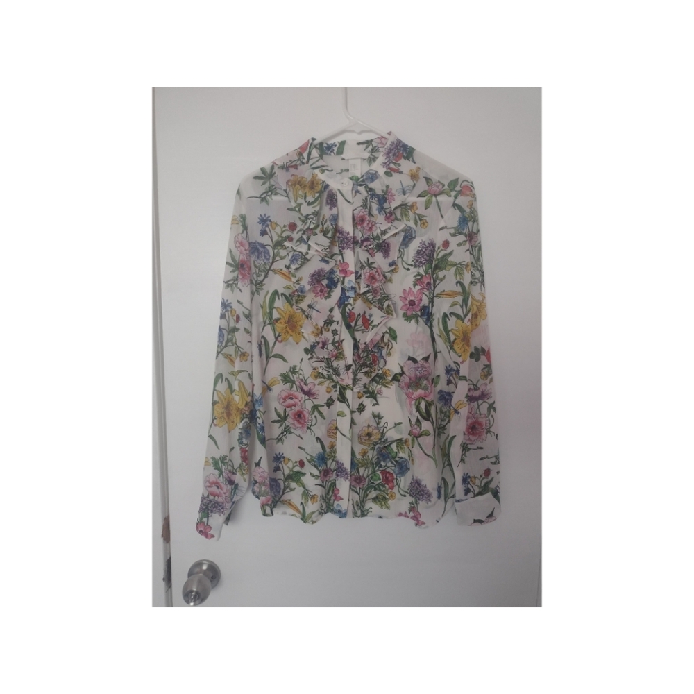 Edwardian/Victorian vintage style ruffled floral long sleeve blouse